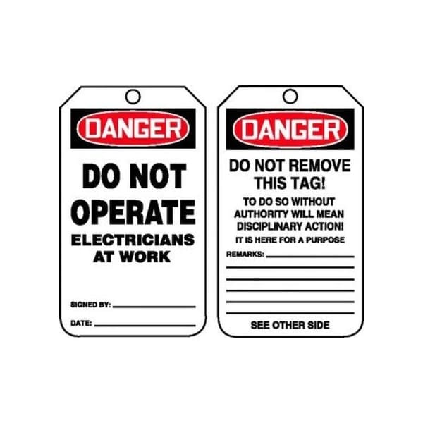 Accuform Safety Tags, DANGER DO NOT OPERATE ELECTRICIANS AT WORK, 5.75in x 3.25in, PF-Cardstock, 25PK MDT166CTP - main